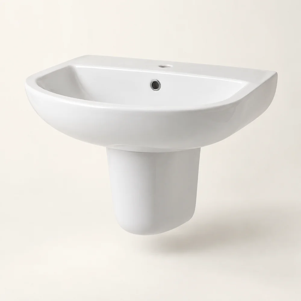 Wash basin with semi-pedestal