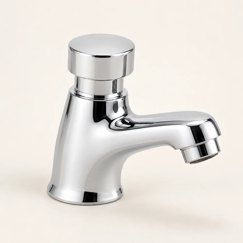 Self-closing push basin tap